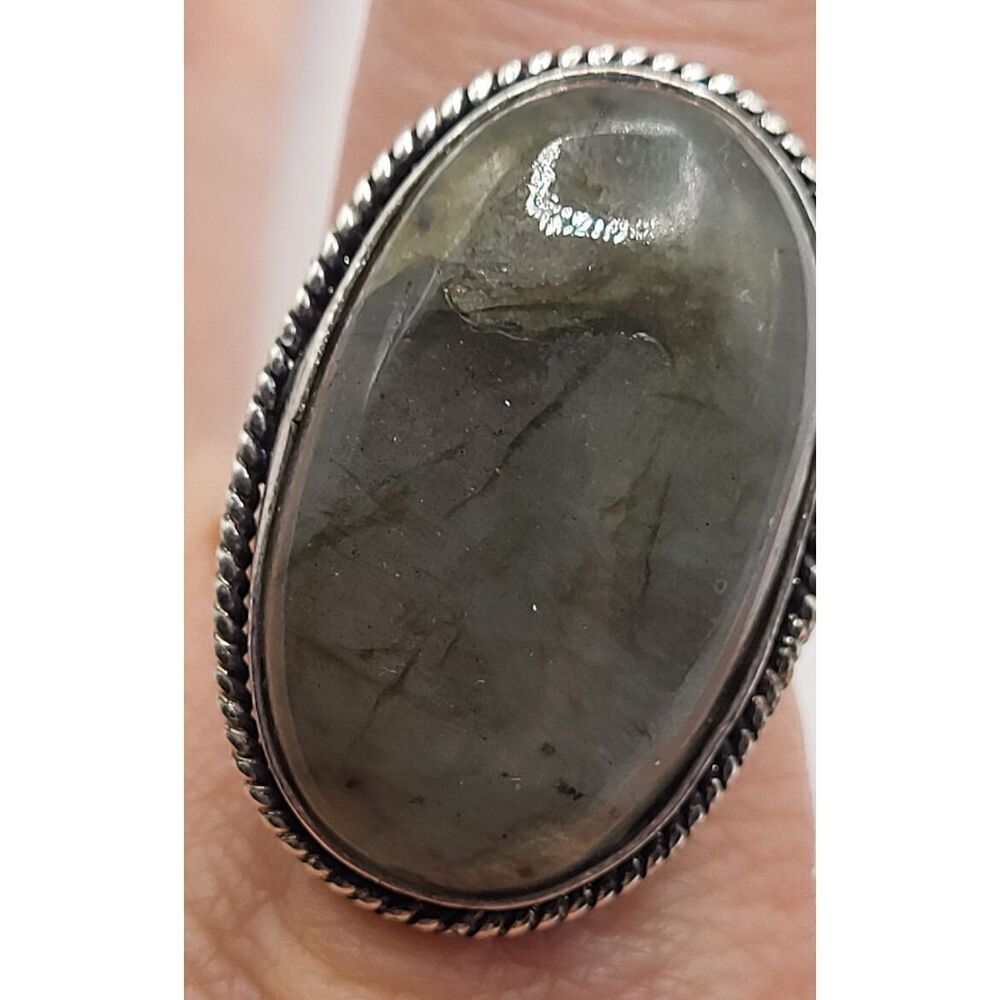 Bohemian Labradorite Oval Cabochon sz 8 Ring